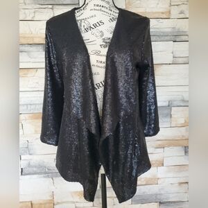 NWOT Black Sequin Open Front Cardigan By BLACK for Saks Fifth Avenue